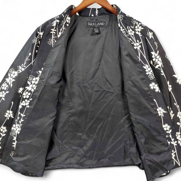 SILKLAND Jacket Womens Size 2X Black White Silk Floral Lined Classic Full Zip - Picture 7 of 9